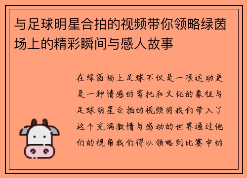 与足球明星合拍的视频带你领略绿茵场上的精彩瞬间与感人故事